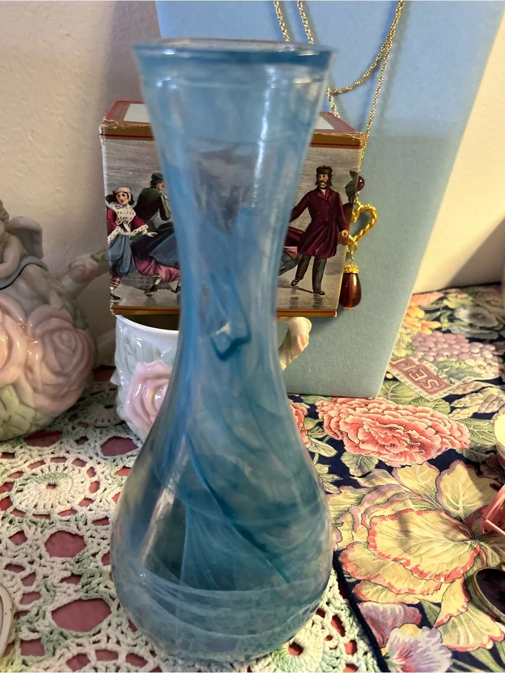 Hand-Blown Swirled Glass Vase in Deep Blue